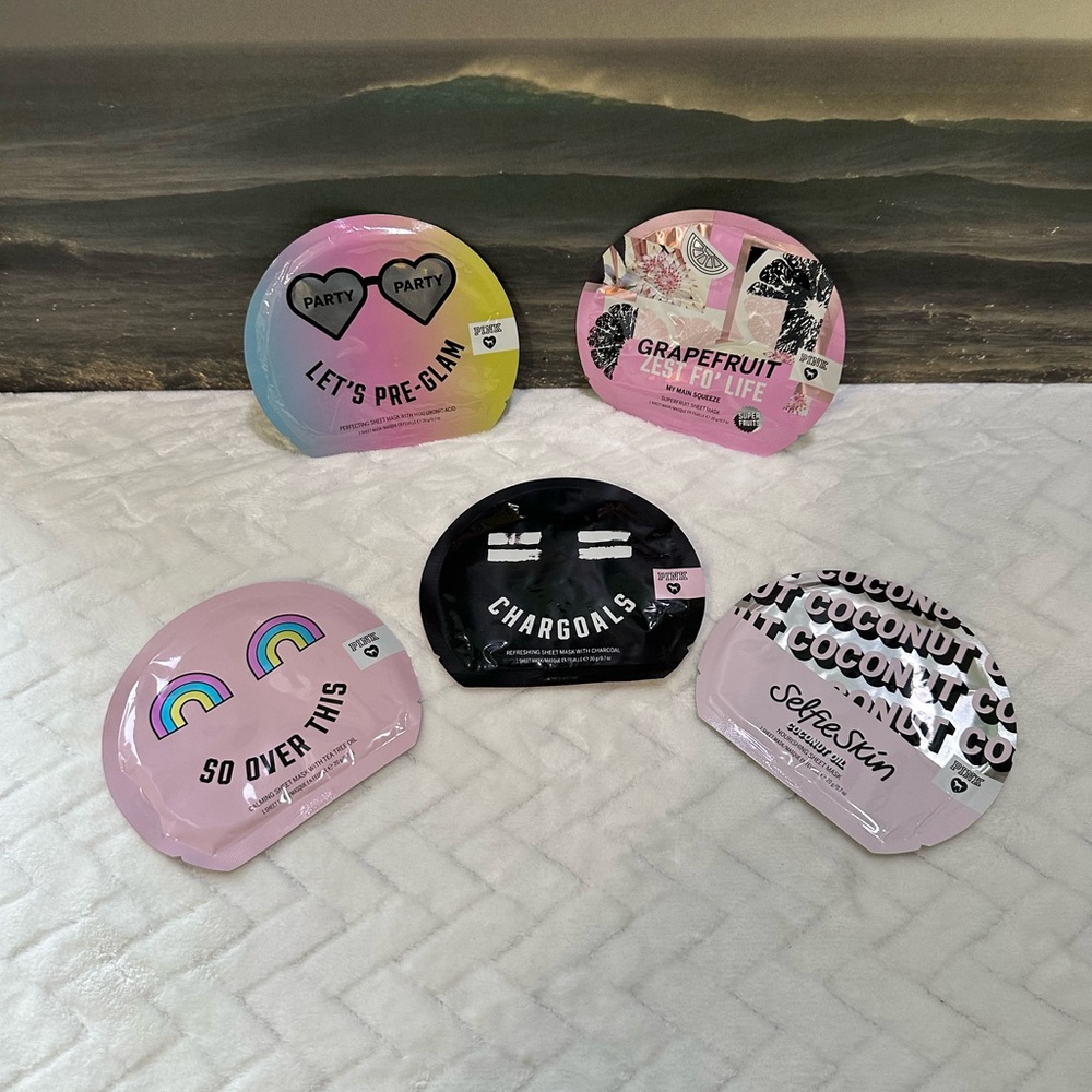 New Victorias Secret Pink 5 Facial Sheet Face Masks Glam Coconut Grapefruit Zest